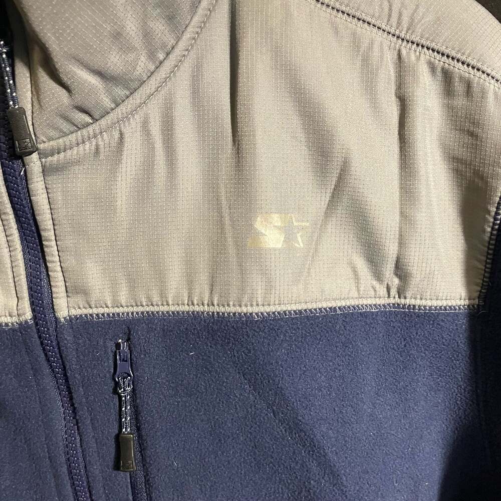 Starter Mens Navy Blue & Gray Zip Polar Fleece Colorblock Jacket XL